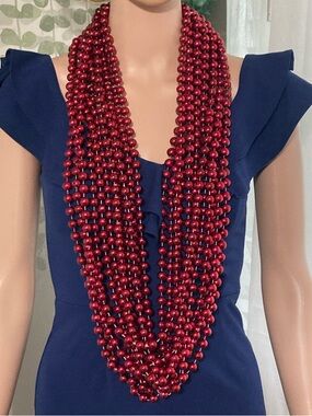 10 pcs Mardi Gras Red Bead Necklaces